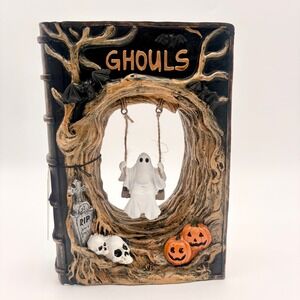 Sweet Street Halloween Ghouls Book Figurine Swinging Ghost Skulls Pumpkins